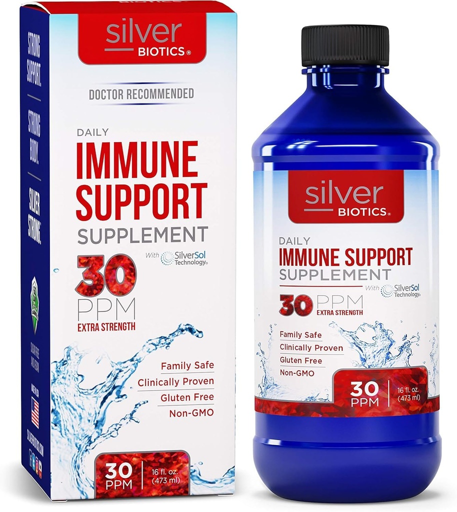 Silver Biotics 30 PPM Extra Strength Supplemento giornaliero di supporto immunitario con brevetto Multivalent Silversol Technology | The Perfect Daily Defense Boost for Your Immune System | 16 Fl Oz