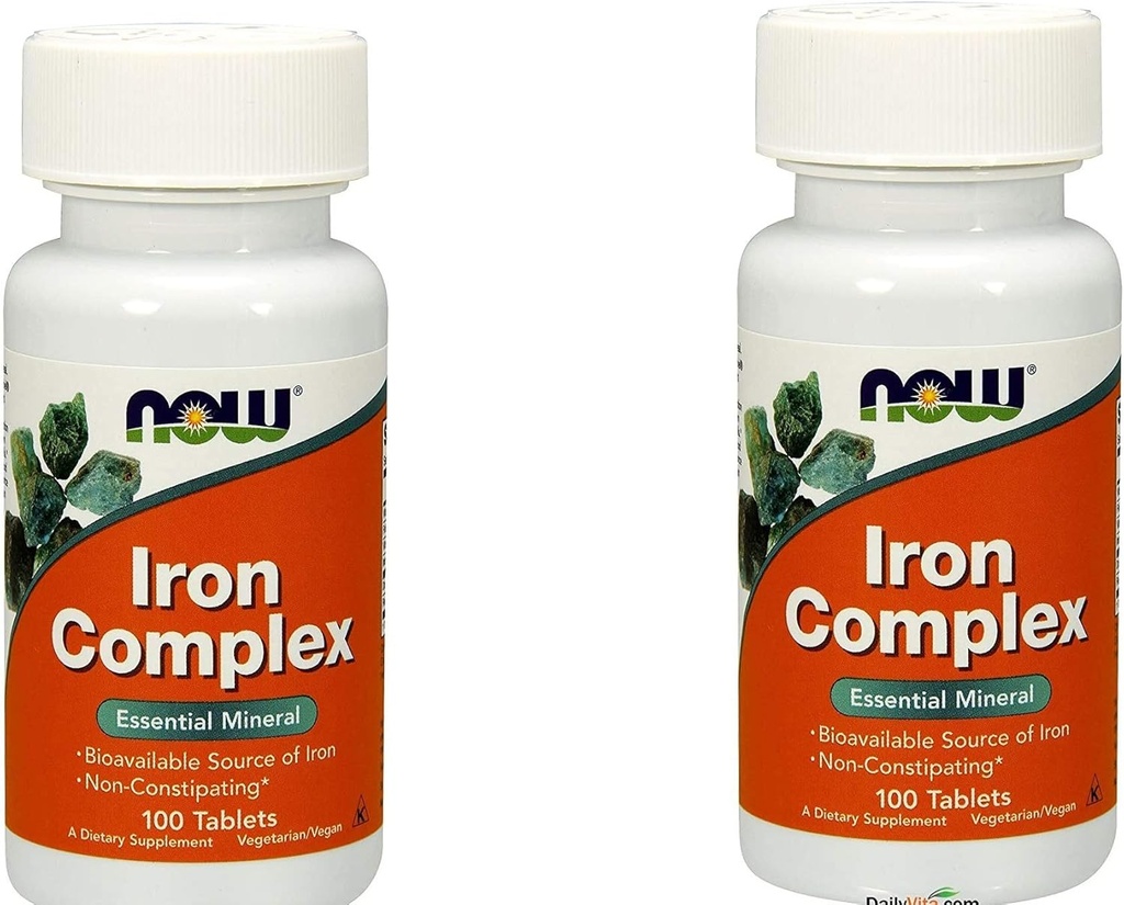 2 Bottiglie di NOW Foods IRON COMPLEX 100 Tabs