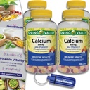 Scelta Bundle Spring Valley Calcium 500 mg Plus Vitamina D 25 mcg Bone Salute Integratore alimentare Gummies, 100 Ct 4 pk (400 Totale) + Guida alla vitamina e contenitore di pillole (6 voci)!