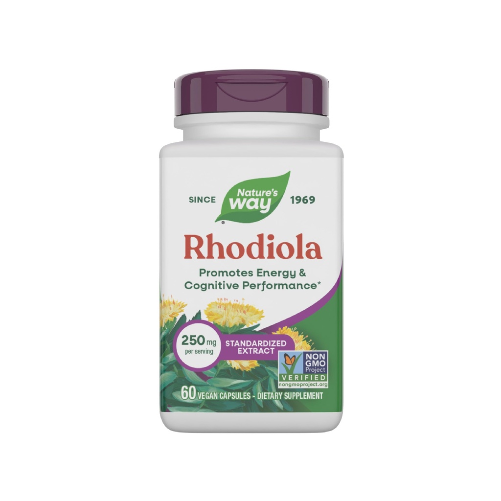 Estratto Rhodiola Premium di modo naturale, 250 mg per porzione, Supporta energia e prestazioni cognitive*, erba adaptogenica*, Progetto non OGM Verificato, Vegan, Gluten Free, 60 capsule (Packaging May Vary)