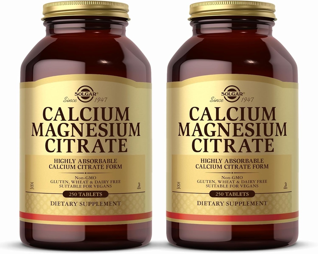 Solgar Calcium Citrato di Magnesio, 250 compresse (pacchetto di 2) - Supporta Bones e denti sani - Supporto di sistema muscoloscheletrico e nervoso - Altamente assorbibile - Non OGM e Vegan - 100 Serve totali