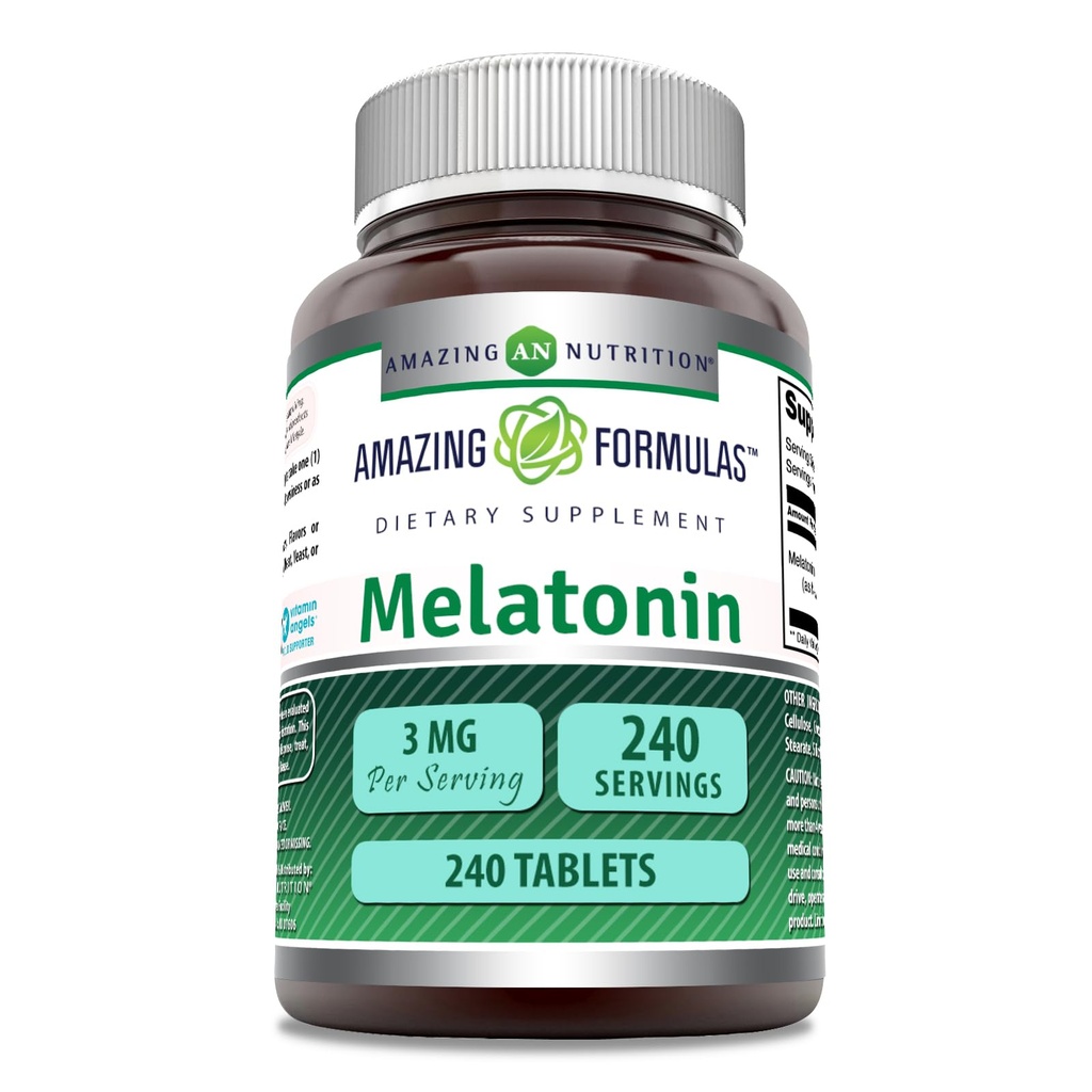 Incredibile Formulas Melatonin Supplemento | 3 Mg Per Serving | 240 compresse | Non-GMO | Gluten-Free | Made in USA