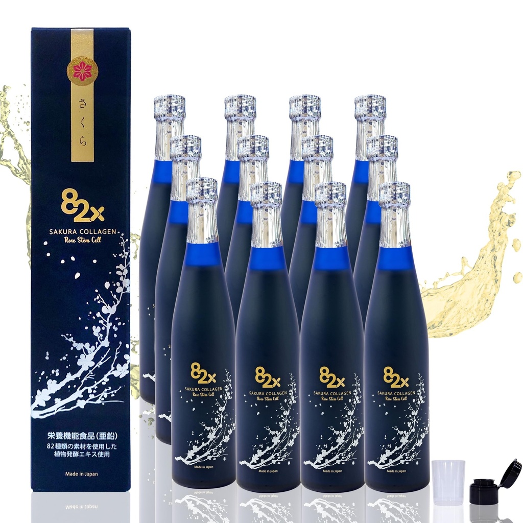 82X Stem Cell Collagen - Peptidi di collagene marino Bevanda liquida per unghie dei capelli della pelle dal Giappone con 82 piante fertilizzate, vitamine, minerali e integratori Confezione 12