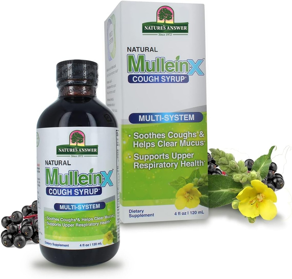 Risposta della natura Mullein-X Multi System Cough Syrup 4 Ounce | Soothes Coughs & Clears Mucus | Supporto respiratorio | Non OGM Gluten Free
