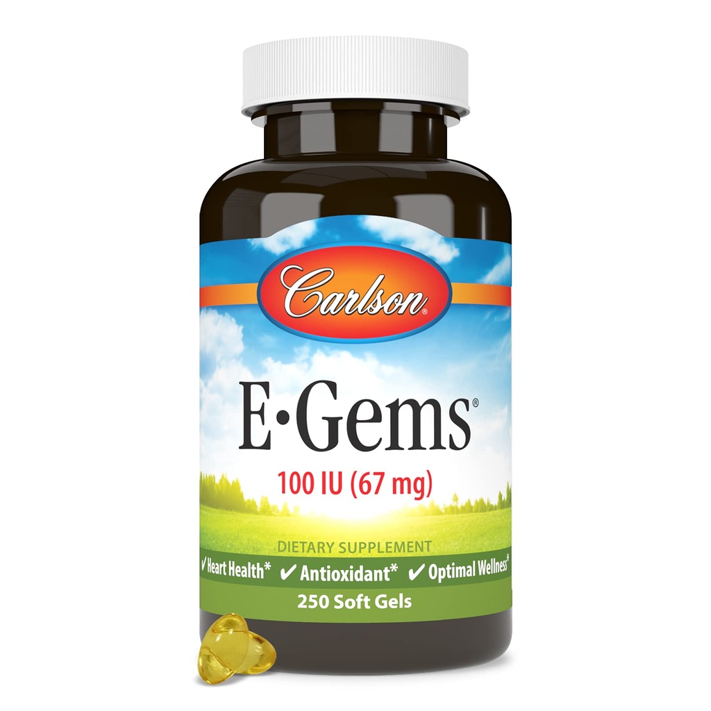 Carlson - E-Gems, 100 IU, Heart Health & Optimal Wellness, Antiossidante, 250 gel morbidi