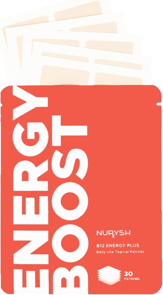 NURYSH B12 Energy Plus Patch - 30 Topical Patches - Vegan e Keto Friendly - per uomini e donne