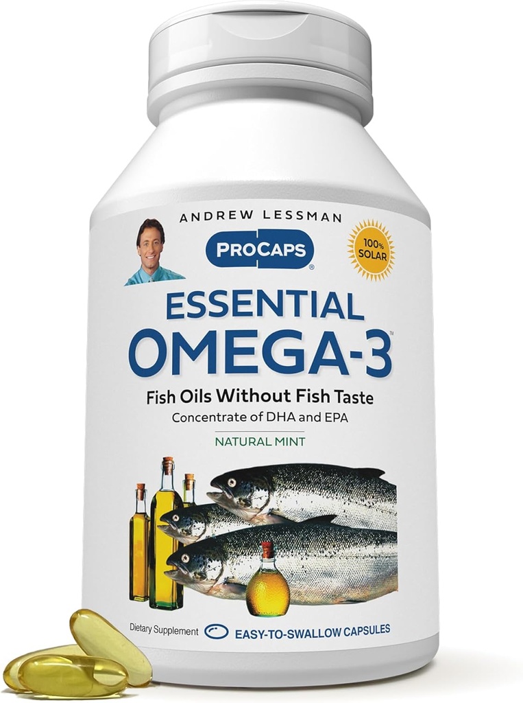 ANDREW LESSMAN Essential Omega-3 Mint - 600 Softgels - Ultra-Pure, olio Omega-3 ad alta potenza. Alte DHA, No Stomach Upset, No Contaminants, No Mercury. Piccolo Facile da ingoiare Softgels
