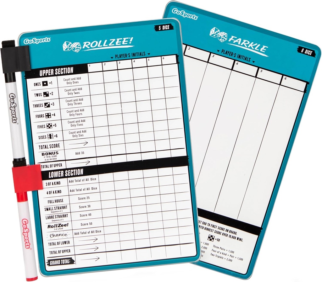 GoSports Secchiera Rollzee e Farkle Scoreboard - Giant Size con 2 penne