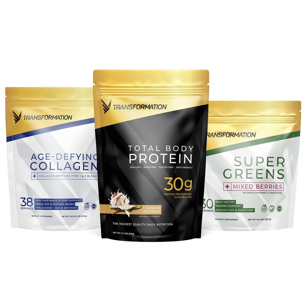 Polvere di proteina di Vanilla di trasformazione | 30G Superblend Multi-Proteina + Grass-Fed Peptides di collagene idrolizzato Peptides polvere- Capelli, Pelle, Unghie + Organic Super Greens Superfood Powder- Immune & Energy Support