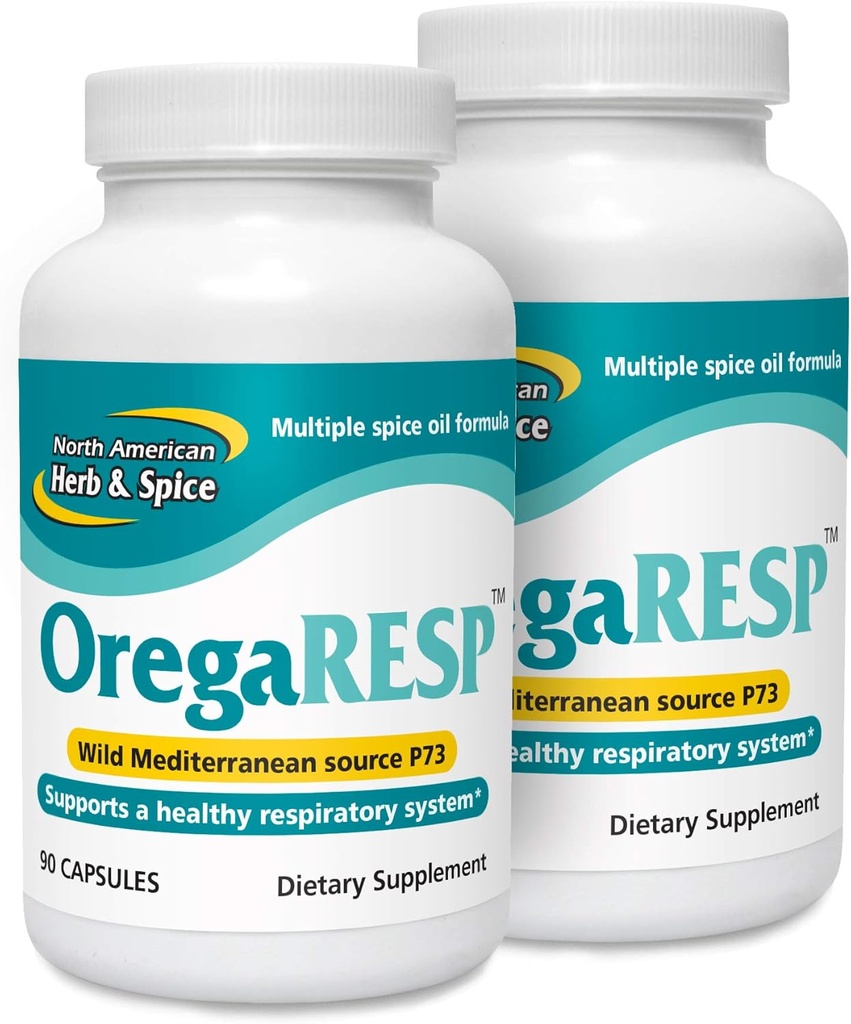 NORTH AMERICAN HERB & SPICE OregaResp P73-90 Capsule - Confezione da 2 - Supporti Immune & Respiratory Health - Multipla Spice Oil Complex with Oreganol P73 Olio di origano - Non-GMO - 90 Total Servings