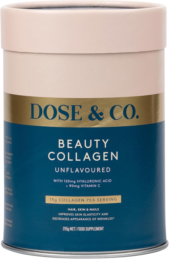 DOSE & CO. Collage di bellezza con acido ialuronico e vitamina C per capelli, pelle e unghie, non aromatizzato - 9oz Polvere supplemento