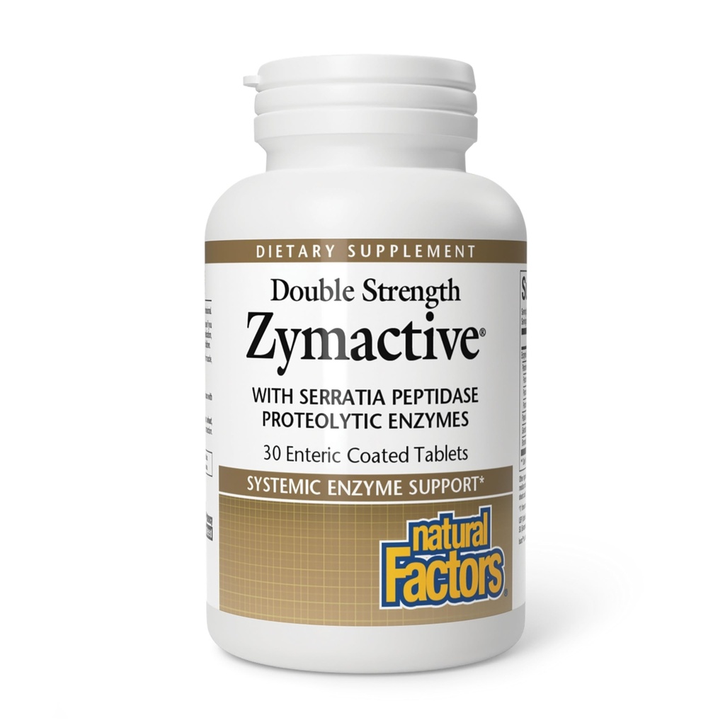 Fattori naturali - Zymactive Proteolytic Enzyme Double Strength, Supporta una risposta gonfiabile sana per aiutare il muscolo e la funzione congiunta, senza glutine, non OGM, 30 compresse rivestite enteriche
