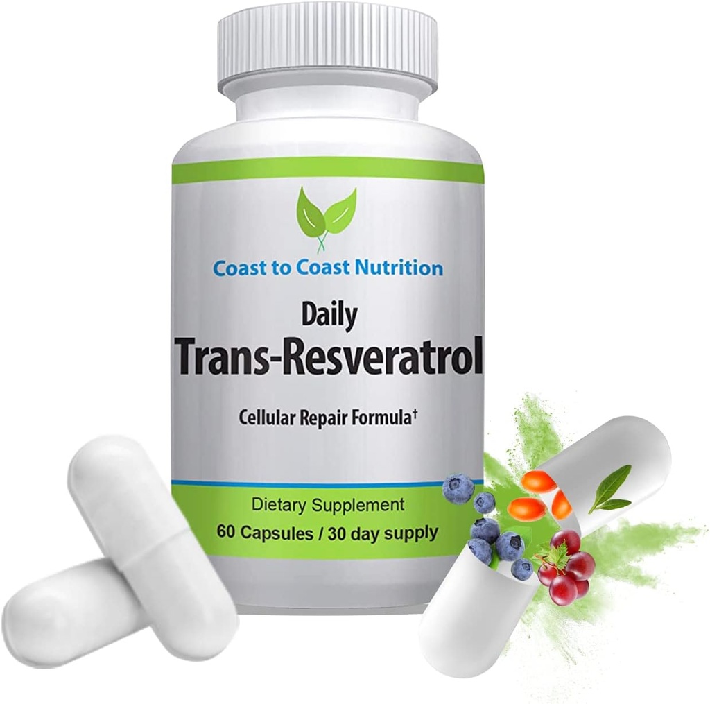 Trans-Resveratrolo Supplemento - Capsule Organici – Integratori Vegani per Donne e Uomini, Antiossidante Naturale, Supplemento Polifenoli, Antiinvecchiamento - 60 capsule, 600mg, 30 giorni di alimentazione