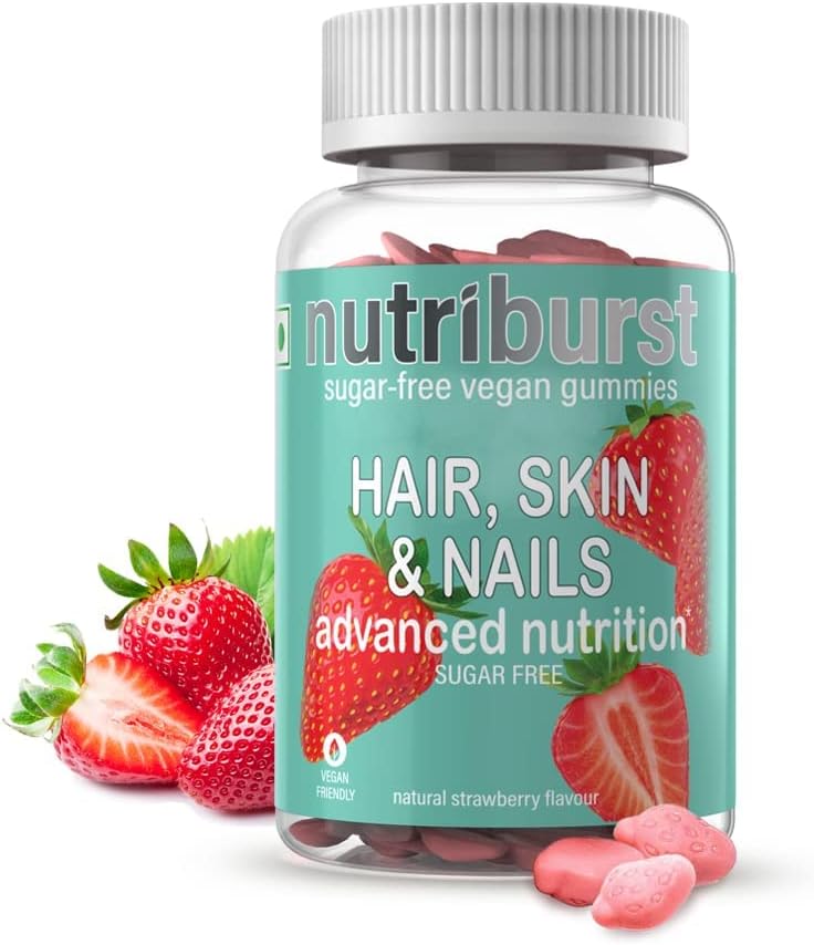NUTRIBURS Hair, Skin & Nail | UKs Most Trusted Brand| Biotin Hair Gummies | per pelli sane, capelli e unghie | Vegan e senza zucchero M | Delicious Strawberry Flavored Gummies |Pack of 60