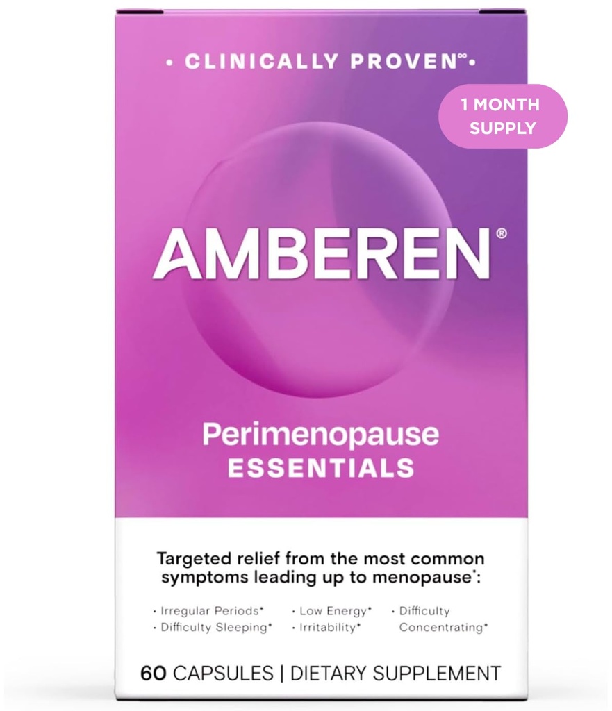 Amberen Perimenopause, Peri-Menopause Multi-Symptom Relief, Vitamina B, Vitamina E & Antiossidanti Supplemento, clinicamente indicato per aiutare a sostenere l'equilibrio dell'ormone, Hot Flashes & Night Sweats, 60 Conte