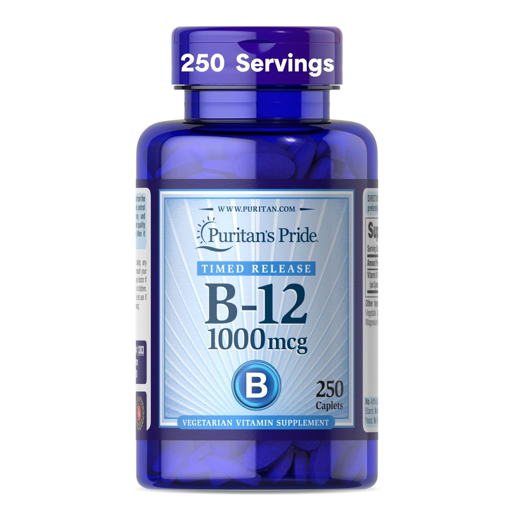 Puritan's Pride Vitamin B-12 1000Mcg Timed Release Caplets | Integratore alimentare per Energy Metabolism Support | Timed Release | Supporto per energia cellulare - 250 Count
