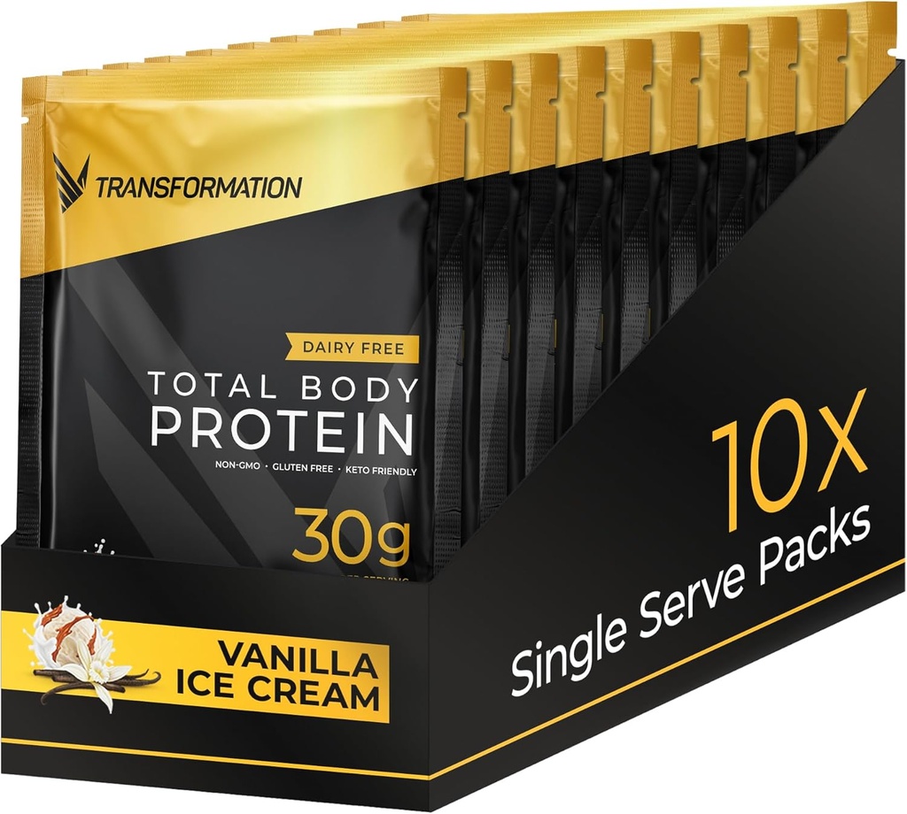 Trasformazione Proteine Super Blend | Bianco Uovo, Peptidi di collagene e Proteina vegetale | 15 miliardi di CFU Probiotici | Enzimi digestivi | Olio MCT | Shake basso Carb per uomini e donne | Vanilla, 10 Pack