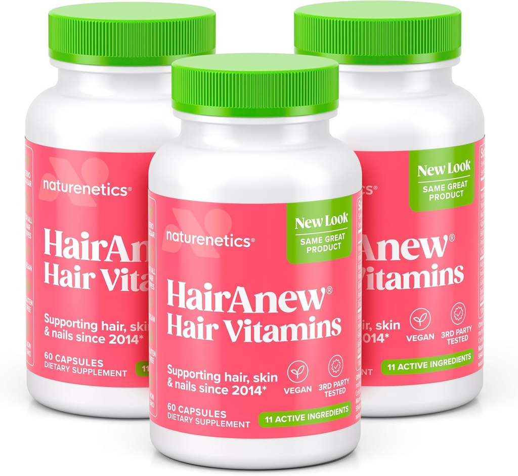HairAnew Hair Growth Vitamins for Thicker Stronger Hair | Funziona per le donne e gli uomini Tutti i tipi di capelli | 11 Vitamine di capelli & ingredienti | 5000mcg Biotin | Vegan | Indipendente testato | 60 capsule (3)