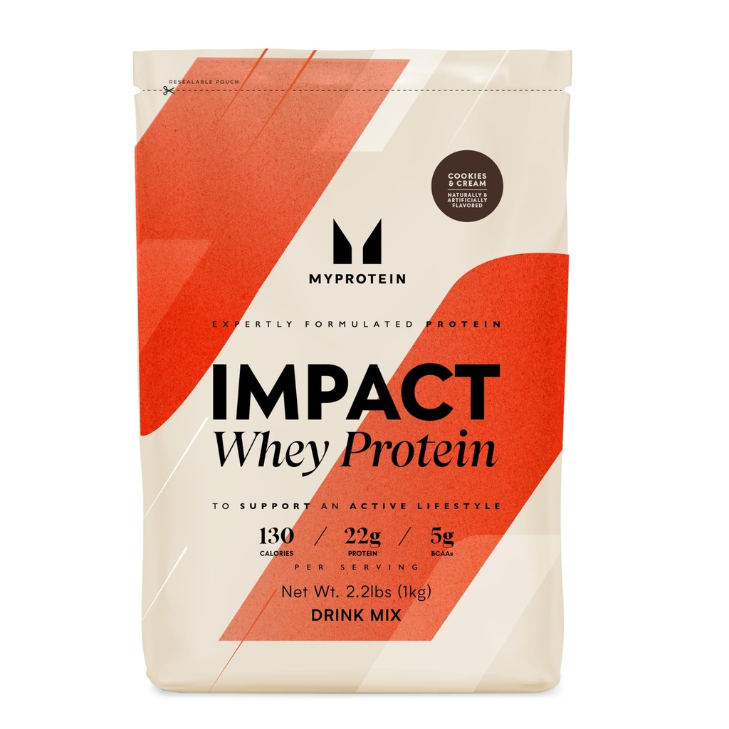Myprotein Impact Whey Protein Powder, 2.2 Lbs (32 Serve) Cookies & Cream, 22g Protein & 5g BCAA Per Serving, Protein Shake per prestazioni superiori, Muscle Strength & Recovery, Gluten Free