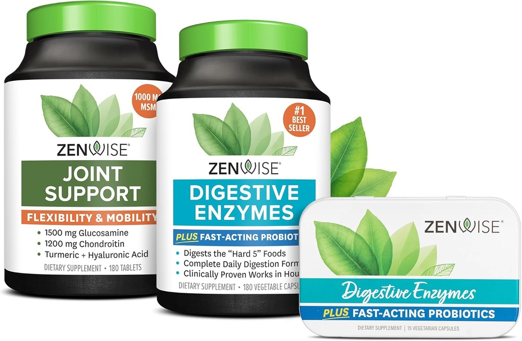 Zenwise salute enzimi digestivi, supporto congiunto e dimensione del viaggio