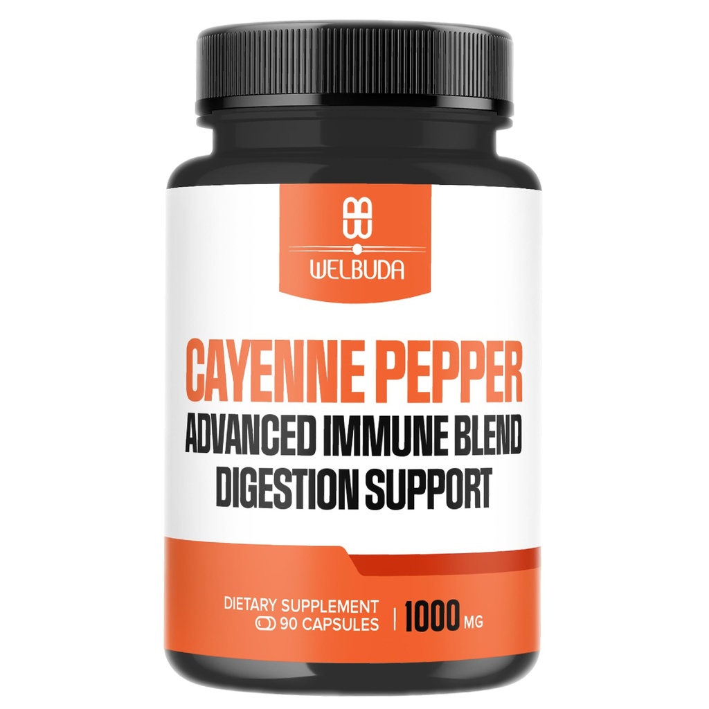 1000mg Cayenne Pepper Capsule con Elderberry, Echinacea, Berberine HCI & More - Support Digestion Health, Healthy Heart & Immune System - 90 Veggie Capsule