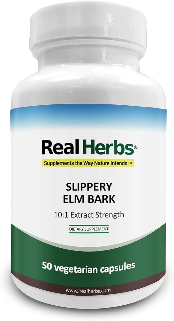 Erbe reali Slippery Elm Bark estratto-Derived da 7000mg di Slippery Elm Bark con 10:1 Estratto di resistenza- Soothes Soreness di Mucous Membranes, Antiossidante Skin Health Support–50 capsule vegetariane
