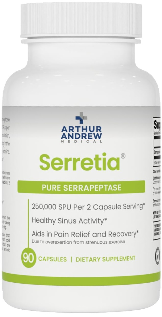 Arthur Andrew Medical, Serretia, Serrapeptase Formula per il supporto muscolare e del seno, 90 capsule