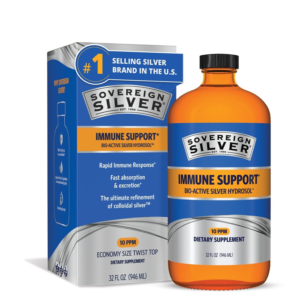 Supporto Immune Sovrano Argento - Argento Colloidale, Bio-Active Silver Hydrosol, 10 ppm, Liquid Twist Top, 32 Fl Oz, (946 mL)