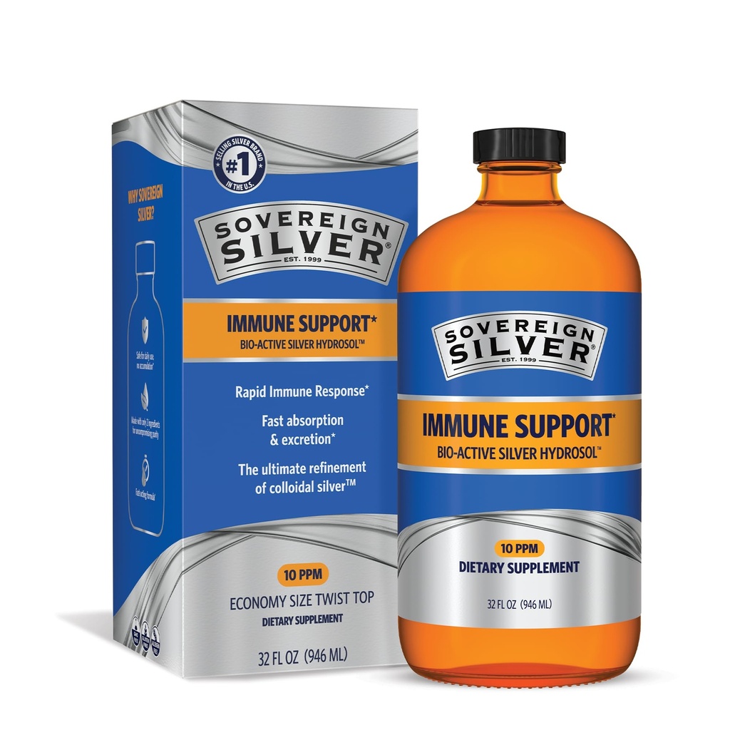 Supporto Immune Sovrano Argento - Argento Colloidale, Bio-Active Silver Hydrosol, 10 ppm, Liquid Twist Top, 32 Fl Oz, (946 mL)