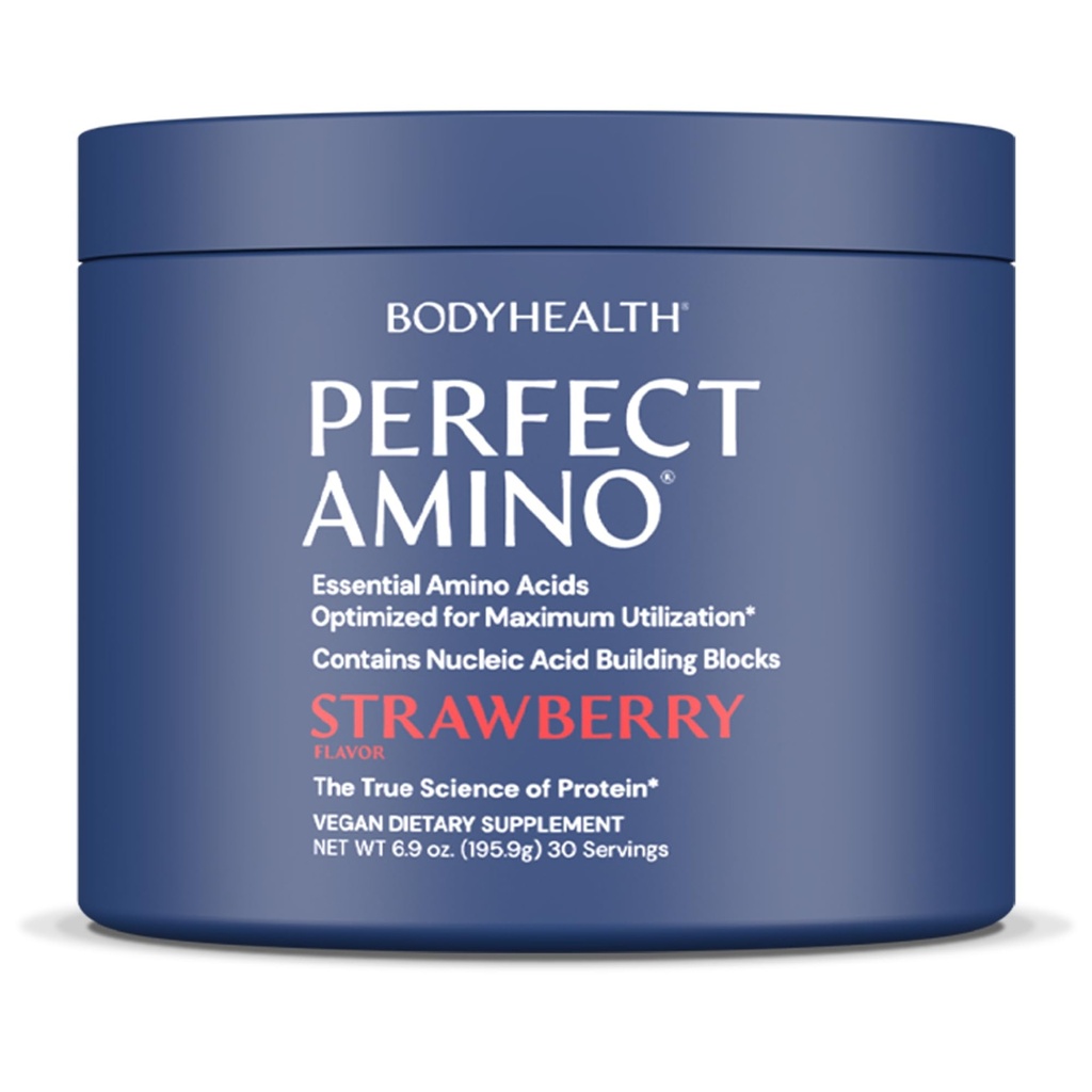 BodyHealth PerfectAmino Powder - BCAA e EAA Polvere per pre e post allenamento - Aminoacido Energy Drink per gli uomini e le donne per sostenere muscolare magra e recupero - Fragola - 30 Serve