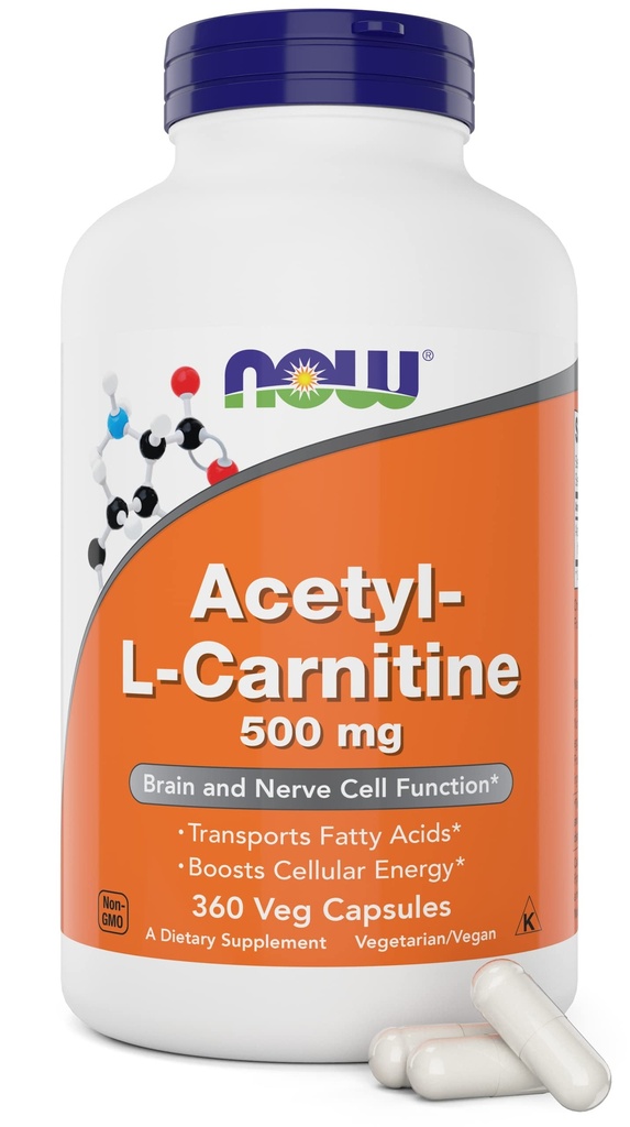 NOW Foods Now Acetyl L Carnitina 500mg, 360 Veg Capsule - Non OGM ACL 500 mg Caps