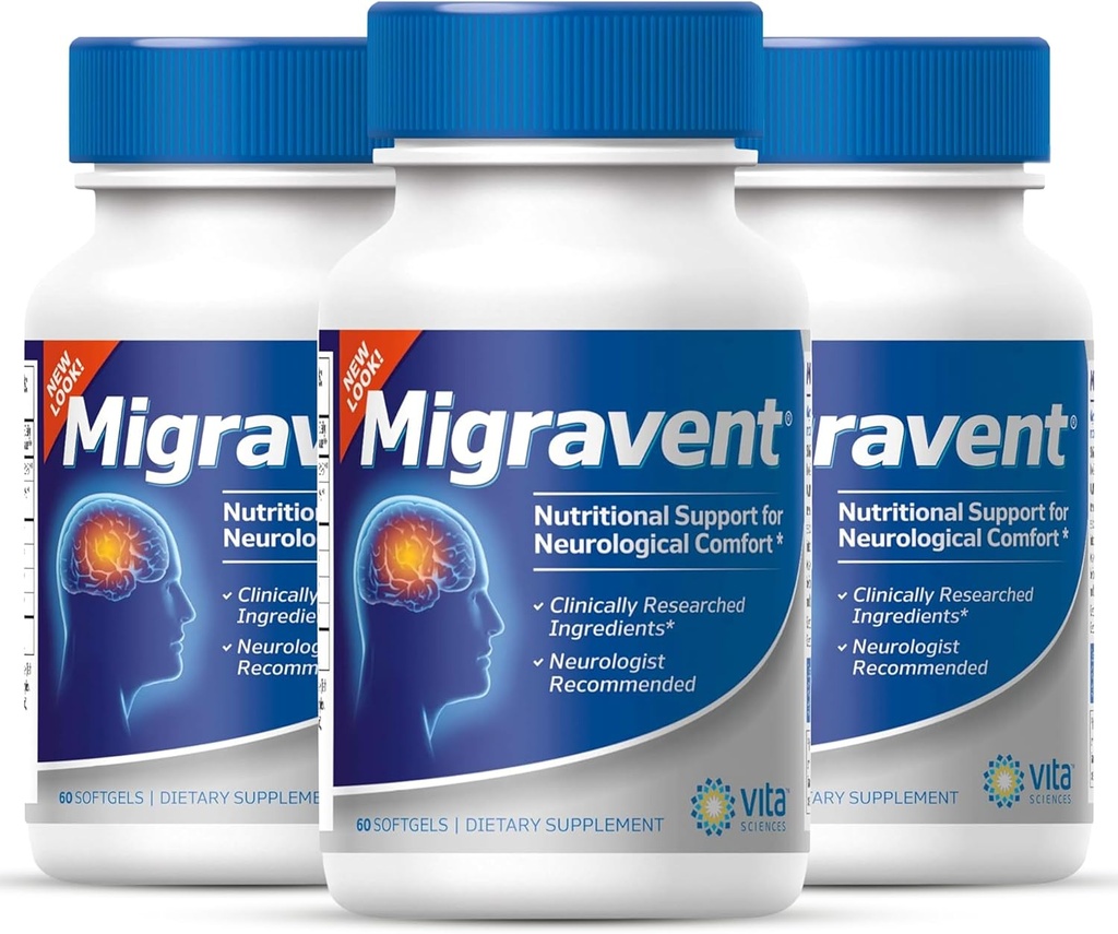 Vita Sciences Migravent – Formula nutrizionale avanzata con Magnesio, CoQ10, Vitamina B2, e PA-Free Butterbur per il supporto neurologico e vascolare – 60 capsule (Pack of 3)
