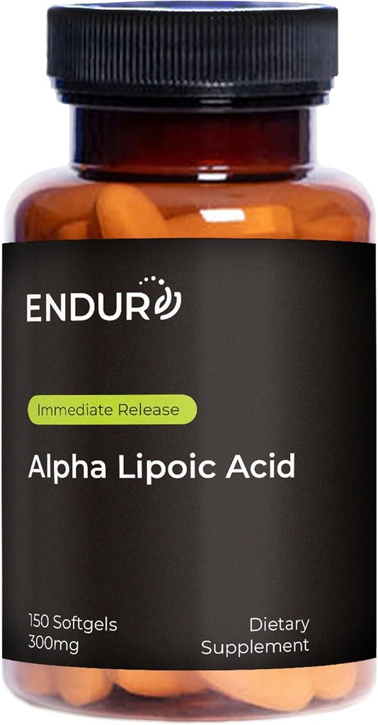 Acido lipoico alfa Endur, difesa antiossidante & supporto energetico cellulare, rilascio immediato, vegano, senza glutine, 300mg (150 Softgels)