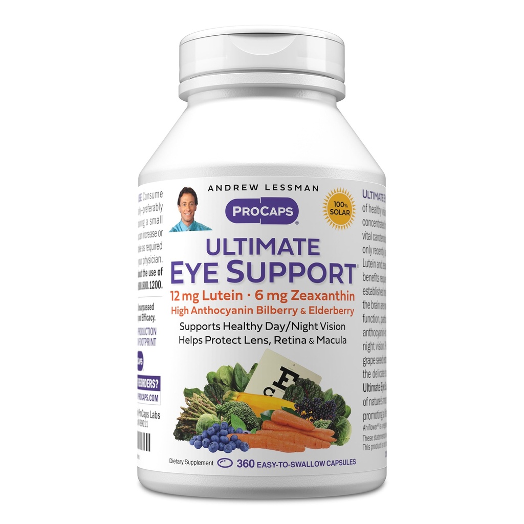 ANDREW LESSMAN Ultimate Eye Support 360 Softgels - 12mg Lutein, 6mg Zeaxanthin, Bilberry, Nutrienti chiave per sostenere la salute degli occhi e promuovere la visione sana. Niente additivi. Facile da ingoiare Softgels