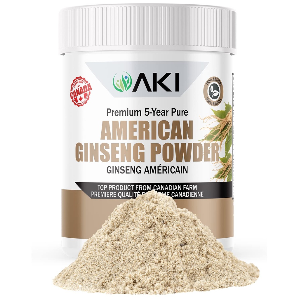 AKI American Ginseng Powder con 4% Ginsenosides - Ideale con Caffè, Beverages Like Smoothies - Confezione da 1 (1,5oz/42.5g)