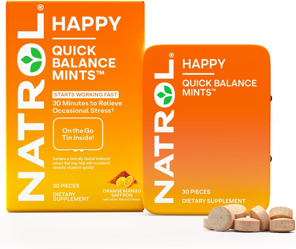 Natrol Quick Balance Happy Mints, Occasional Stress Relief Supplement, 30 Mints, 15 giorni di alimentazione