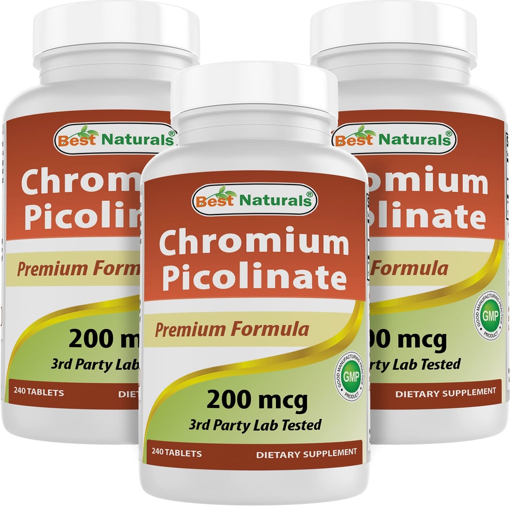 Migliori naturali cromo picolinato 200 mcg 240 compresse (240 conteggio (pacchetto di 3))