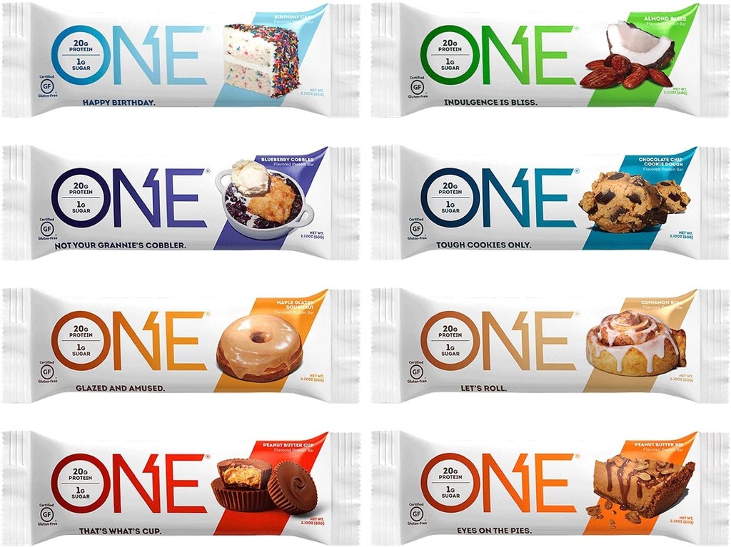 Generico ONE Protein Bars, Sampler Variety Pack, Gluten Free 20g Protein, Only 1g Sugar, 2.12 Oz Bars (8 Conte)