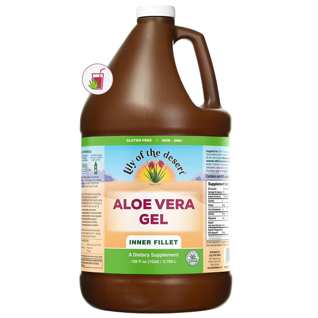 Lily of The Desert Aloe Vera Gel - Inner Fillet Thicker Consistency Aloe Vera Bere con Vitamine Naturali, Enzimi Digestivi per la Salute Gut, Rilievo di Stomach, Benessere, Pelle di Glowing, 128 Fl Oz