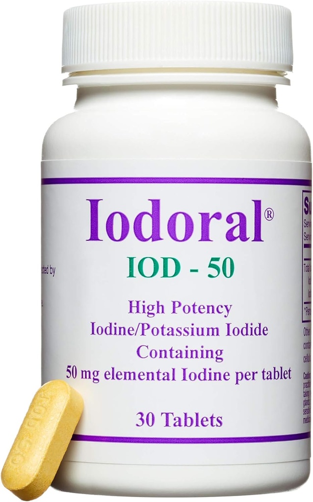 Optimox Iodoral 50 mg Supplemento - Potassium Iodide compresse, Iodio ad alta potenza, Supplementi per il supporto tiroide, Lugol's Iodine Solution - 30 Conte