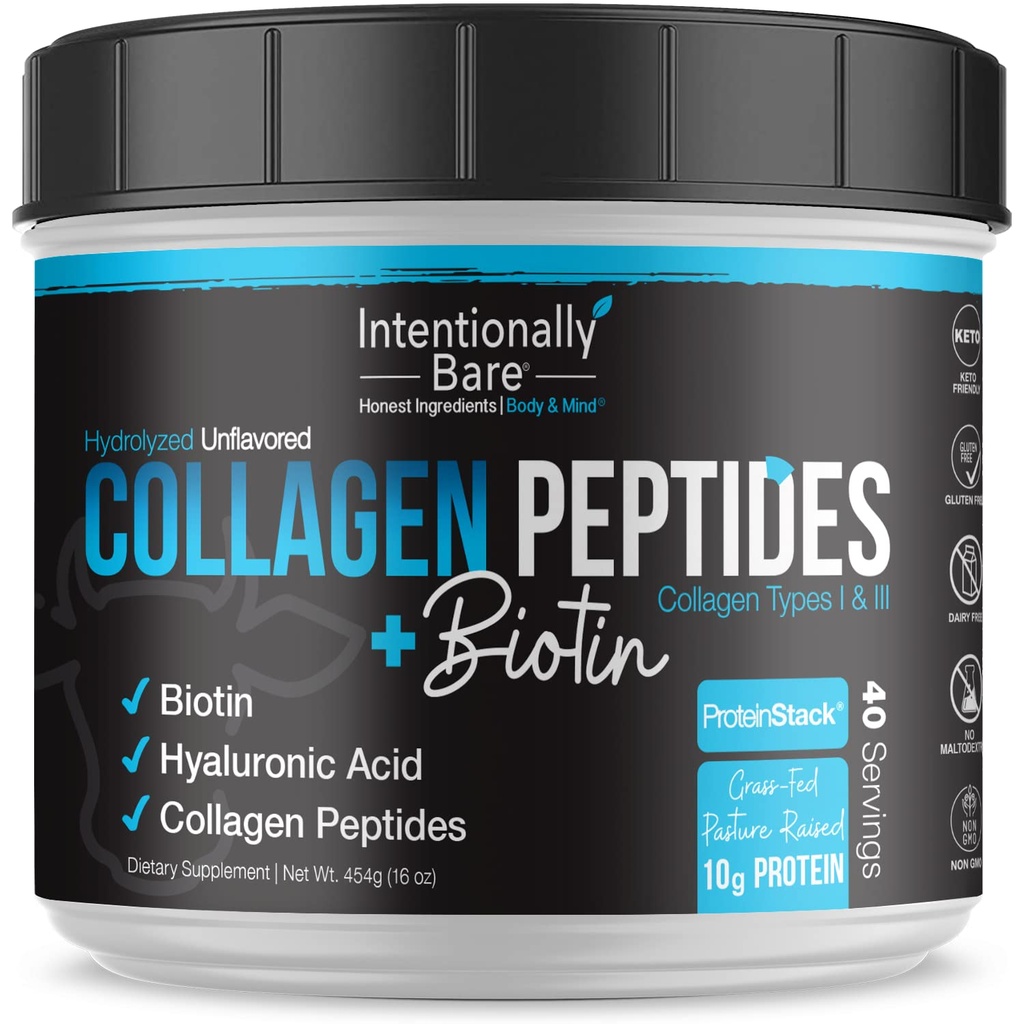 Polvere del collagene del bare intenzionalmente non aromatizzata - polvere di peptidi del collagene con acido biotina e ialuronico - polvere di proteine del collagene non-OGM e dell'erba con proteine 10g - polvere del collagene di Keto 40 Servings