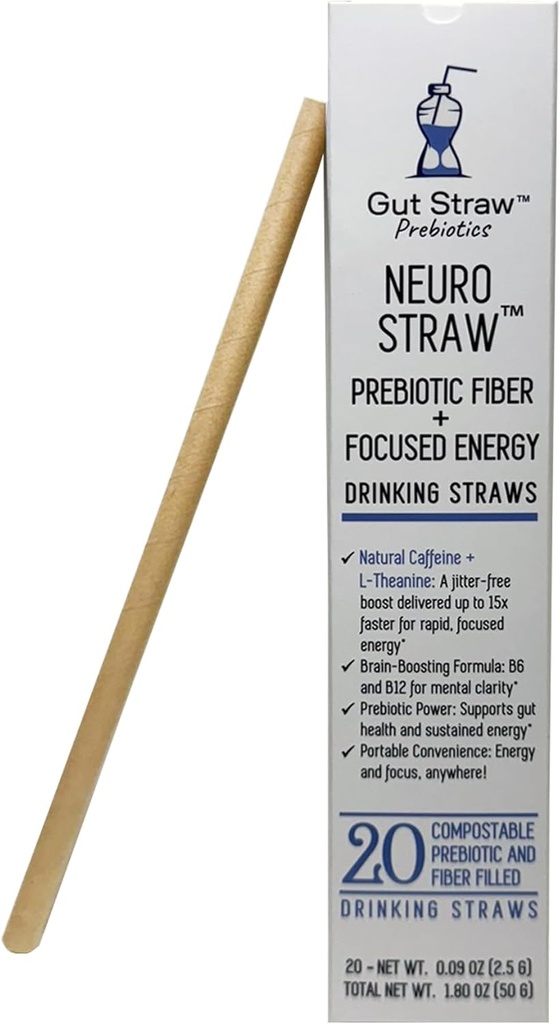 Neuro Straw di Gut Straw - Caffeina naturale, L-teanina, B Vitamine & Fibra prebiotica in uno strato ecologico