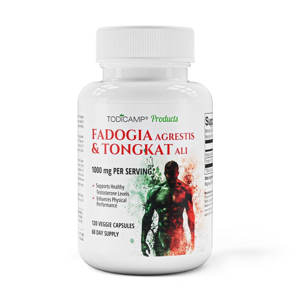 Fadogia Agrestis 20:1 con Tongkat Ali 1000mg Complesso Longjack Tongkat Ali Estratto con Fadogia Agrestis 600mg Supplemento - 60 giorni Fornitura