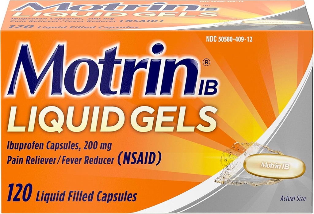 Motrin IB 200mg Ibuprofen Liquid Gel Riduttore/Fever per Aches & Pain, 120 ct