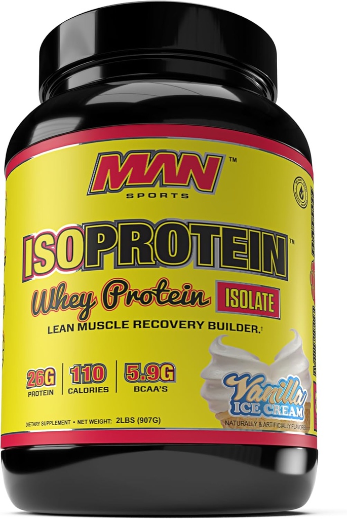 MAN Sport ISO-Proteina 100% polvere isolata di proteine del siero di siero puro, gelato alla vaniglia, 2 pound