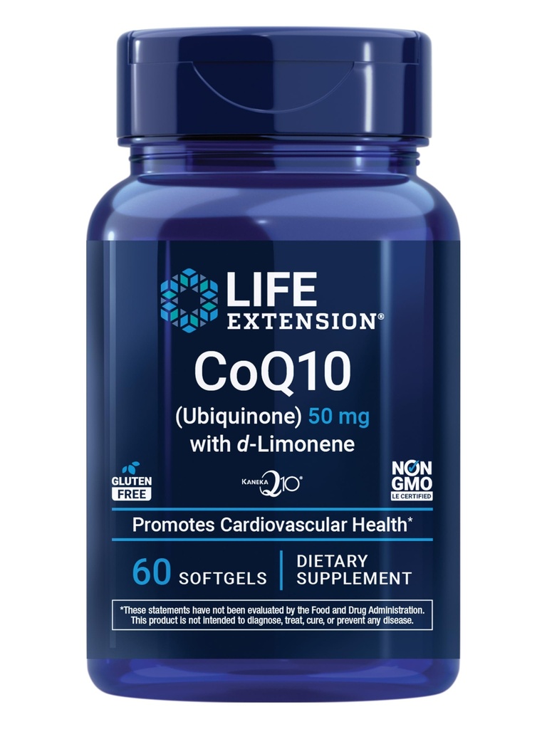 Estensione della vita Super-Absorbable CoQ10 (Ubiquinone) con d-Limonene, supplemento di salute del cuore, allevia Fatigue generale, difesa dello stress ossidativo, 50 mg, non OGM, senza glutine, 60 softgels