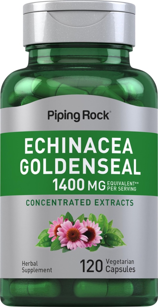 Piping Rock Echinacea Goldenseal Capsules | 1400mg | 120 Capsule Vegetariani | Non OGM, Gluten Free Supplement
