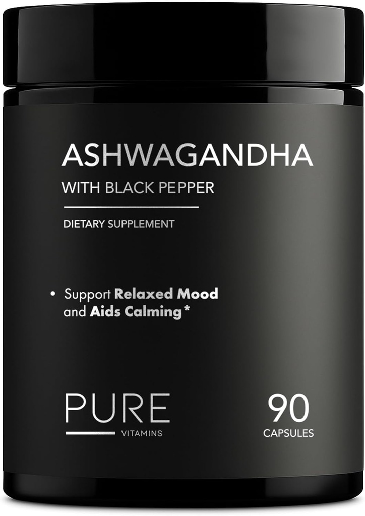 Organic Ashwagandha 1300mg con pepe nero – Natural Stress Relief & Energy Support – 90 Vegan Capsule – Mood & Adrenal Support Supplement – Non-OGM, Made in USA