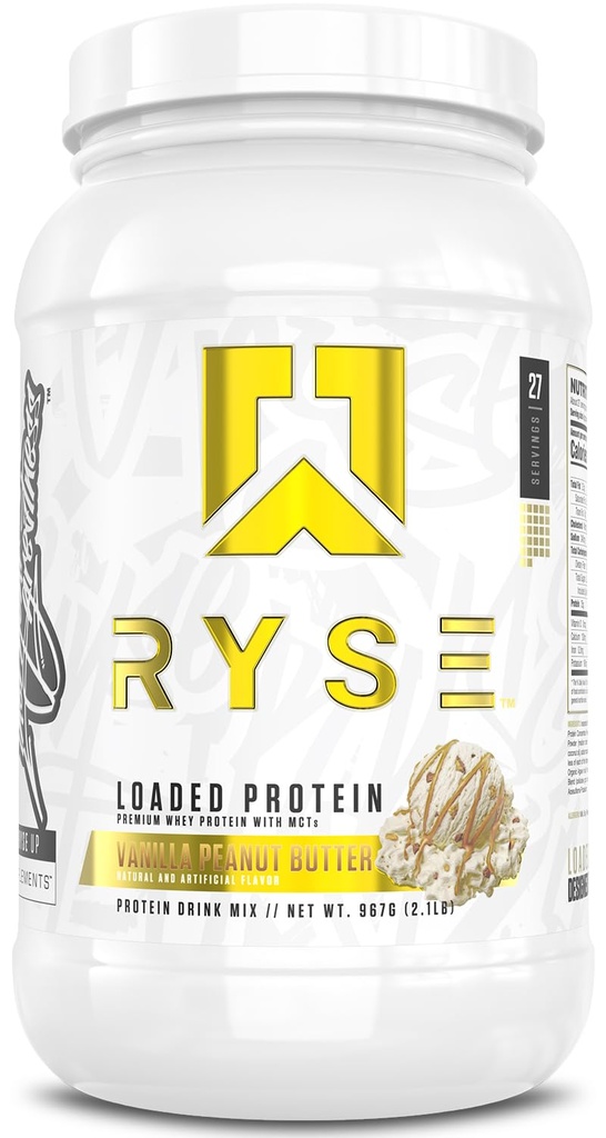 RYSE ha caricato la polvere proteica - Burro di arachidi della vaniglia - isolato e concentrato di proteine del siero di 25g con fibre prebiotiche & MCT - Carburo basso, zucchero basso, digestivo-Friendly - 27 Serve / 2 lb vasca