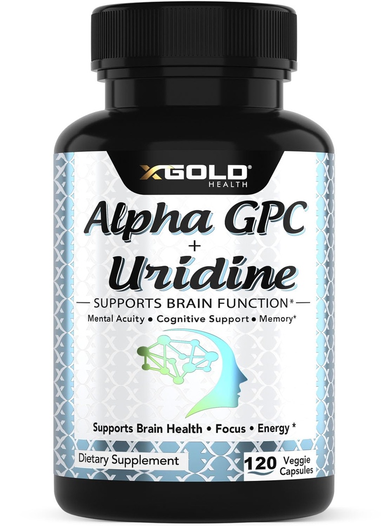 Alpha Gpc + Uridine 900mg – Potente Nootropic per Boost Focus, Memoria, Energia, Mood & Cognitive Performance – 120 capsule vegetariane